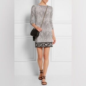 Michael Michael Kors Snakeprint Long Sleeve Shift Dress, black/white, size Large